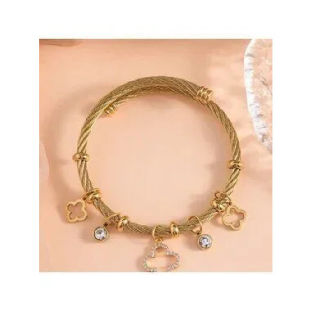 18k Gold Plated Clover Charm Cable Bracelet